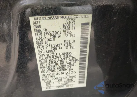 2008 Nissan Pathfinder Se from USA, damaged, VIN 5N1AR18U38C602226